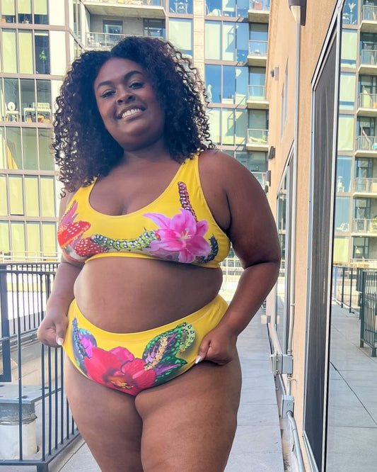 Mushrooms Be Buggin' high-waisted bikini