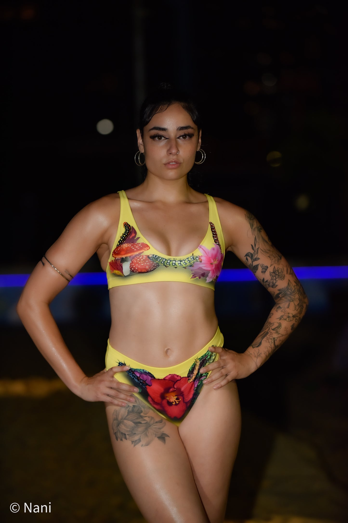 Mushrooms Be Buggin' high-waisted bikini