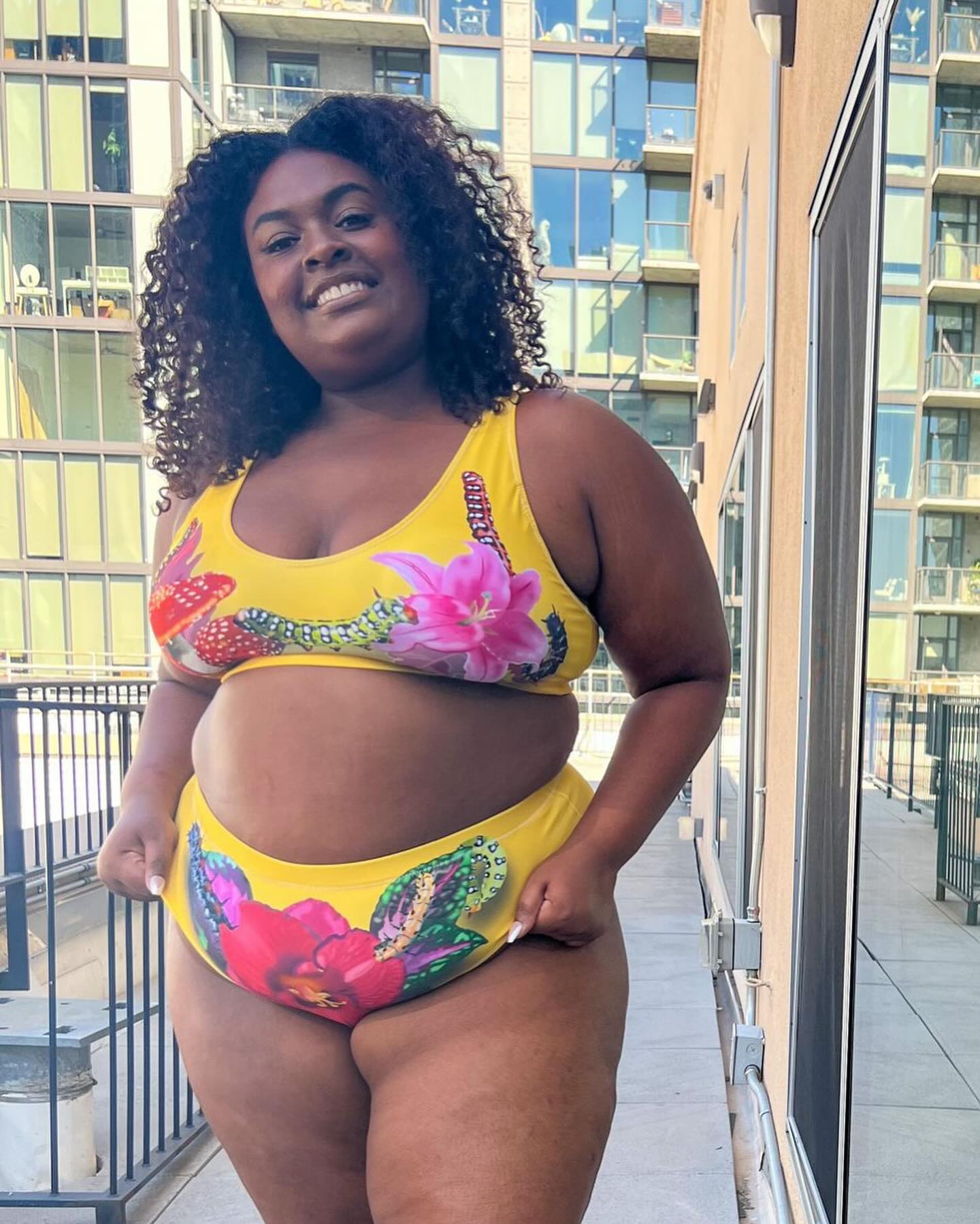 Mushrooms Be Buggin' high-waisted bikini